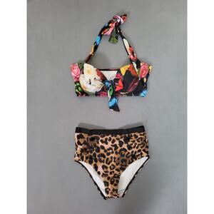 Peddney Womens Two Piece Bikini Set Underwire Top High-Waisted Bottoms Medium
